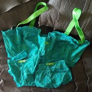 Adore Me 38H Aqua blue, green bra w 2 underwear